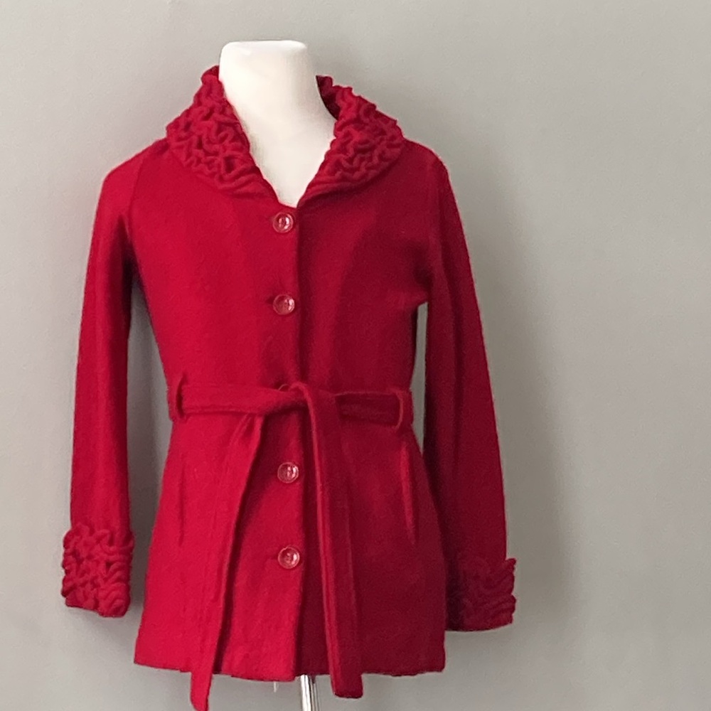 Women's Red Button-Up Sweater with Belt